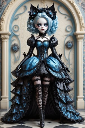 full body shot, dynamic pose, action shot, portrait of a beautiful stunning cat woman, a fusion of elaborate rococo, gothic, lolita and punk. she has large, round blue cat eyes. she has elaborate gothic make-up, cat ears, she wears an elaborate gothic outfit. perfect female anatomy, goth person, pastel goth, dal, Gaelic Pattern Style,