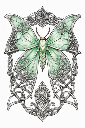 ((best quality)), ((masterpiece)), ((ultra-detailed)), extremely detailed CG, (illustration), ((detailed light)), (beautiful detailed Luna moth),Leonardo Style Celtic style 