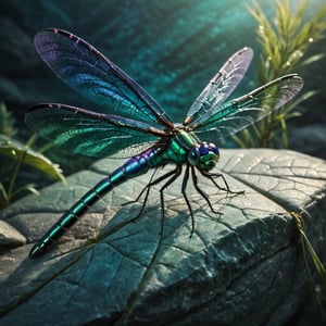 masterpiece, high quality, realistic aesthetic photo, pore and detailed, intricate detailed, graceful and beautiful textures, RAW photo, cinematic lighting, warm tone, 16K, ancient artifact dragonfly, wing Fusion of dragonfly and purple-blue-green-black-rough-stone,
