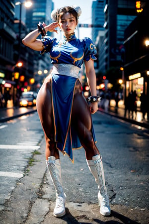 Detailedeyes,  Detailedface,  More Detail,  Realism,  Photorealism, 
1girl,  solo,  woman,  30yo,  (chun li, chun-li), pussy gape, nude beauty, chinese, toned, thick,

((blue dress, short_sleeves, exposed breast and pussy, spiked bracelet, sash, brown pantyhose), white laceup boots)),

{(hourglass_figure, small_breasts:1.6, small breasts:1.4, voluptuous,  curvy_figure,  curvaceous),  (athletic,  muscular:1.4,  abs, muscular arms:1.2,  muscular legs:1.6)},
{(brown eyes,  bright_pupils),  makeup,  lips,  lipstick,  moist_skin}, pussy gape
 
{(brown hair, short hair, (double bun), bun cover)}, 

{kung-fu},

{(background,  kung-fu dojo, tatami_mats, blurry)},  (beautiful_face:1.5),  (full_body:1.6),  (masterpiece,  best quality:1.4)