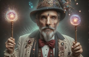 ultra detailed lomography portrait shot of a man who is an old magician ((hair flows beneath a wizard hat. Also wearing a unique robe matching his hat it is the blackest black with undertones of greens, blues, and purples with specks of silver flakes)), wet skin, very mysterious face, water droplets that look bioluminescent, extremely detailed skin texture, (vignette:1.5), grainy texture, old photo, (vintage colors:1.5), shot by Mschiffer