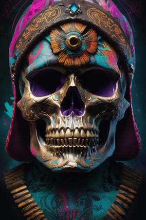 
The Skeletor in the style of Māori, highly detailed, skull tattooed half face in the style of trash polka, cinematic, 8 k, style by stanley artgermm, tom bagshaw, carne griffiths, hyper detailed, full of color gritty