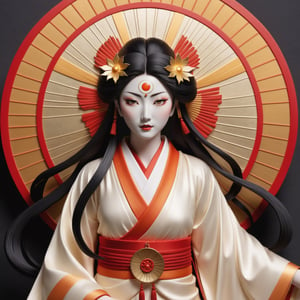 realistic, realization, Generate a realistic portrayal of Amaterasu, the celestial goddess and sun deity in Japanese mythology. Craft an image that mirrors the true essence of her divine presence. Envision her with features that embody both grace and strength, adorned in ethereal robes that catch the subtle gleam of sunlight. Ensure her expression reflects the warmth and radiance of the sun, with attention to lifelike details. Set the scene against a backdrop that combines the celestial and earthly, capturing the authenticity of Amaterasu as a revered deity in Japanese culture. Emphasize realism, allowing the image to evoke a sense of awe and reverence,