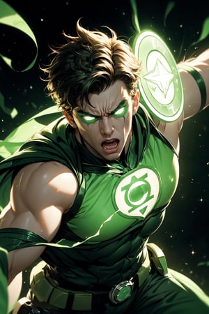 High quality, best quality, masterpiece, HD, detailed, high resolution
Green Lantern enveloped in green light in the cosmic space, filled with extreme anger, battling with a fierce expression on his face. Lighting effects: Illuminated Visual style: - Aspect ratio (AR) parameter: - Seed value: -