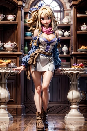 Masterpiece, Best quality, High resolutions, girl, long blonde hair, curved body, chest 88 cm, waist 59 cm, hip 88 cm, beautiful body, very sexy, long and elegant dress. Her outfit has a pink, white, and purple color combination. Her bodice is pink with white details and long sleeves. Her skirt is purple with a white overskirt adorned with a large white bow on the front., Lucy heartfilia, blonde hair, lucy heartfilia, brown eyes, lucy heartfilia, beautiful fingers,The fitted bodice, which highlights the feminine figure and the neckline. The bodice is usually decorated with embroidery, lace and rhinestones. Sometimes a vest or apron is worn over the bodice to give more elegance to the outfit.
The scarf or shawl, worn on the head or shoulders. The scarf or shawl is usually bright colors and cheerful prints. , lucy heartfilia, blonde hair, lucy heartfilia, brown eyes, lucy heartfilia, beautiful fingers,lucy heartfilia