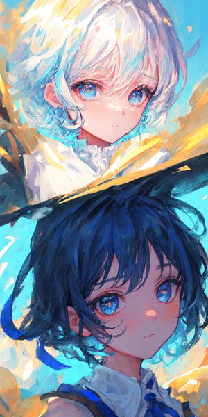 masterpiece, best quality, ultra-detailed, illustration, close-up, straight on, face focus, 1girl, blue hair, golden eyes, short hair, serene expression, looking at viewer