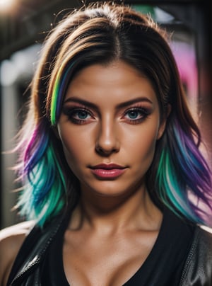 Cinematic results,  intricate ultra detailed portrait picture of a woman with rainbow pastel hair,  work of beauty and complexity, 8kUHD, sun flare background ,ColorART,<lora:659111690174031528:1.0>