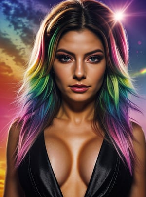Cinematic results,  intricate ultra detailed portrait picture of a woman with rainbow pastel hair,  work of beauty and complexity, 8kUHD, sun flare background ,ColorART,<lora:659111690174031528:1.0>
