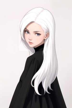 girl with white hair and black dress 