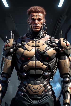 shirtless warrior, cybernetic, black body armour,Mecha body