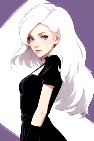 girl with white hair purple tints and black dress