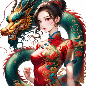  oriental dragon,(girl:1.5),(China dress),(China dress),breast