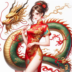  oriental dragon,(girl:1.5),(China dress),(China dress),breast