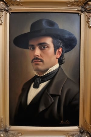 antique oil portrait, man solo, like a zorro
