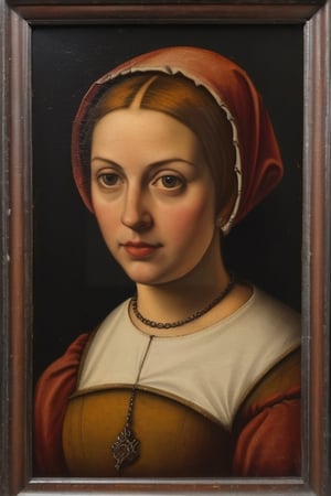 antique oil portrait, medieval woman solo, 16th century