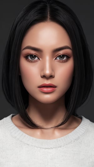 raytracing, absurdres, ultra detailed, 8k raw,
1girl,eyes,nose,lips,
sweater,white background,