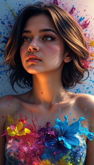 masterpiece, best quality, (extremely detailed CG unity 8k wallpaper, masterpiece, best quality, ultra-detailed, best shadow), (detailed background), (beautiful detailed face, beautiful detailed eyes), High contrast, (best illumination, an extremely delicate and beautiful),1girl,((colourful paint splashes on transparent background, dulux,)), ((caustic)), dynamic angle,beautiful detailed glow,full body,Young beauty spirit