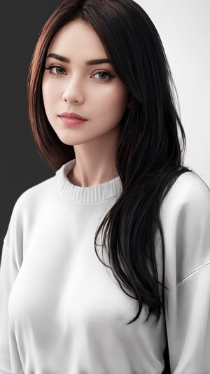 raytracing, absurdres, ultra detailed, 8k raw,
1girl,eyes,nose,lips,
sweater,white background,