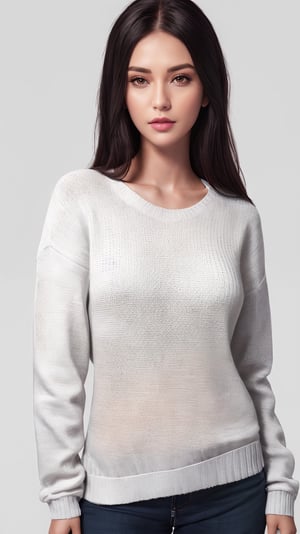 raytracing, absurdres, ultra detailed, 8k raw,
1girl,eyes,nose,lips,
sweater,white background,