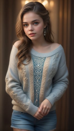 (best quality,4k,8k,highres,masterpiece:1.2),ultra-detailed,(realistic,photorealistic,photo-realistic:1.37),vibrant colors,dramatic lighting,award winning digital art a full body portrait of a beautiful girl, detailed intricate, serene expression, wearing sweater, detailed clothing folds, detailed jewelry, detailed background,