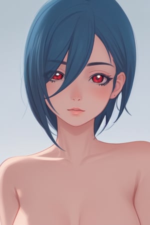 (masterpiece,best quality,ultra-detailed),
(ilustration), (beautiful detailed eyes), (1 girl),(solo), shiki, red eyes, short hair, blue hair, nude