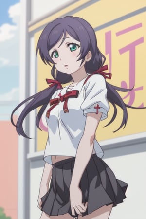 nozomi toujou,HomuraharaFemaleSummer, serafuku, black skirt, red ribbon, puffy short sleeves