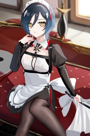 Masterpiece,best quality,ultra-detailed,ulrich von hutten \(azur lane\),short_hair,hair ornament,black_hair,maid uniform 