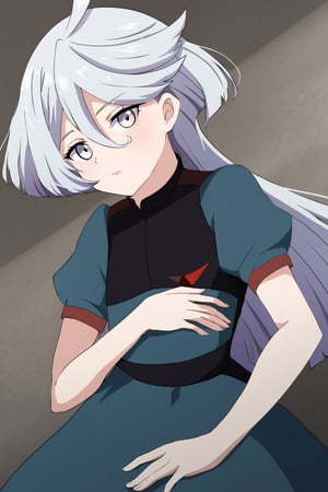 Masterpiece,best quality,ultra-detailed,miorine rembran, ahoge, grey eyes, grey hair, hair between eyes, long hair,
short sleeve maid uniform