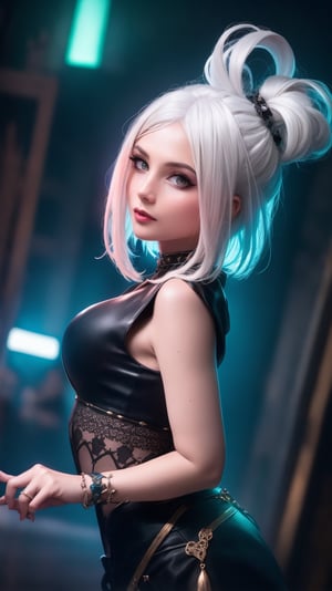 short white hair, 1girl, accessories, piercing, intricate background, fantasy, mythical, misterious, masterpiece, best quality, dynamic angle, cinematic composition, detailed face