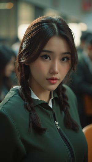 a girl with, full body, at school, beautiful detailed eyes, beautiful detailed lips, extremely detailed eyes and face, long eyelashes, cinematic lighting, muted colors, realistic, photorealistic, 8k, high quality, masterpiece