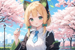 solo_female , arismaid  , pastelbg , kawaii , cherry_blossoms , smil, momoimaid, halo,  yuzumaid, midorirnd,midoridef