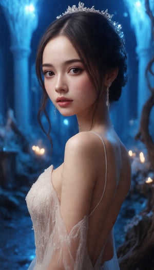 A masterpiece of cinematic beauty! A stunning girl, alone in a whimsical wonderland under the radiant glow of night ((Full Shot)). Her beautiful face ((Beautiful Face)) with realistic facial skin ((highest quality:1.4)) and intricate 3D rendering of pores and texture ((Natural skin texture)) shines like a beacon. She wears a sensual dress that accentuates her slender body, captivating in an 85mm frame. The focus is on her face, sharp and crystal-clear in Super High Resolution (8k). Professional lighting highlights the contours, while film grain adds a touch of granular texture to the Ultra-Realistic ((Hyperrealism:1.3)) scene. Ray Tracing creates Insane Details, as if the camera lens itself has captured the essence of this enchanting moment.