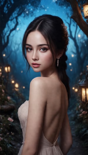 A masterpiece of cinematic beauty! A stunning girl, alone in a whimsical wonderland under the radiant glow of night ((Full Shot)). Her beautiful face ((Beautiful Face)) with realistic facial skin ((highest quality:1.4)) and intricate 3D rendering of pores and texture ((Natural skin texture)) shines like a beacon. She wears a sensual dress that accentuates her slender body, captivating in an 85mm frame. The focus is on her face, sharp and crystal-clear in Super High Resolution (8k). Professional lighting highlights the contours, while film grain adds a touch of granular texture to the Ultra-Realistic ((Hyperrealism:1.3)) scene. Ray Tracing creates Insane Details, as if the camera lens itself has captured the essence of this enchanting moment.