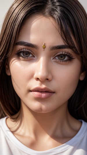 raytracing, absurdres, ultra detailed, 8k raw,
1girl,eyes,nose,lips, close up
t-shirt,white background,Indian,Woman,Indian tradition