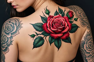 Rose tattoo on the entire body of a beautiful woman.

Ultra-detailed, ultra-realistic, Ultra clear, full body shot, Ultra close-up photography