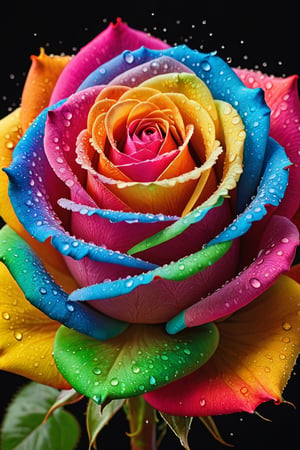 The appearance of colorful and colorful rose.
The background shows rainbow-colored powder spreading like an explosion. Water droplets moistening the rose flower.
It is so ridiculous that it is hard to distinguish the front,

only asian dragon, Ultra close-up photography, Ultra-detailed, ultra-realistic, full body shot, 