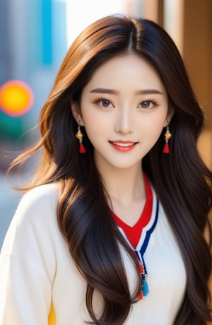 (1 22yo Korean star style), best quality, 8k, masterpiece, focus, perfect body beauty, highly detailed face and skin texture, delicate eyes, double eyelids, whitened skin,  Young beauty spirit, (bright smile), 
((The hair style and color is random, the necklace is random, the earrings are random, clothes style and color is random,  and the shoes are random, pose is random)). ((The background is to random New York's representative tourist destinations)), 
Ultra-clear, ultra-detailed, ultra-realistic, ((full body shot)), ,real_booster,Perfect skin,Pakistani Model,cutegirlmix
