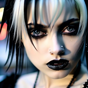 downblouse, Gorgeous goth girl, extreme close-up, detailed textures, ultra sharp focus, ultra-high pixel detail, professionally color graded, intricate, realistic, movie scene, cinematic, Hasselblad H6D-400C Multi-Shot, RAW photo, DARK ART, LOW EXPORURE, black lipstick,more detail XL,