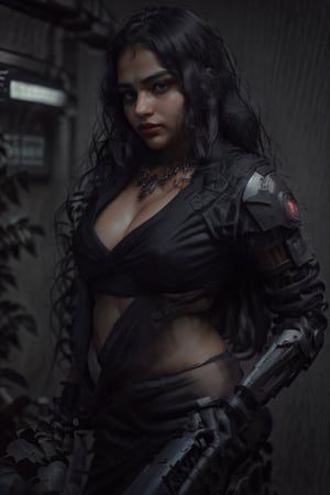 30 year old chubby face woman, (Saree:1.1), (best quality, 4k, 8k, highres, masterpiece:1.2), ultra-detailed, physically-based rendering, professional, neon led light, vivid colors, bokeh, cyborg girl, made only glass, neon cables, gears, transparent body, mechanical details, glowing eyes, reflective surface, subtle reflections, ethereal, luminous, metallic highlights, sci-fi, futuristic, neon lights, blue and purple color palette, dynamic lighting,Mallugirl,Mecha body,,CyberpunkWorld,Chubby aunty