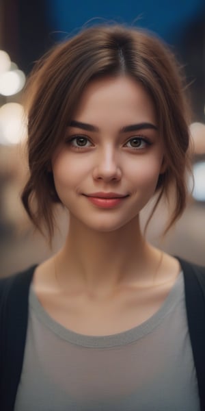 1 girl, aesthetic portrait, medium hair, detailed beautiful eyes, little smile, bokeh, depth of field, nightstreet, Photo Realistic, Extremely Realistic, cinematic lighting, 