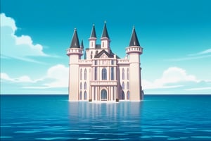 (score_9,score_8_up,score_7_up), anime screencap, oshi_no_ko_style, castle, architecture, water, sky