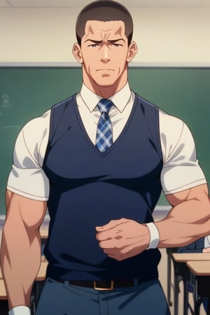 masterpiece, best quality, ((animescreencap)), John Cena,1boy, standing, teacher outfit, front of classroom,solo,short_hair,(upperbody) 
