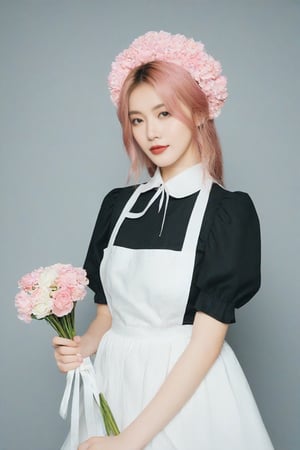 (ultra realistic,best quality),photorealistic,Extremely Realistic,in depth,cinematic light,hubggirl,

BREAK
bangs, blue eyes, simple background, dress, holding, closed mouth, pink hair, flower, puffy sleeves, medium hair, grey background, apron, black dress, maid, maid headdress, headgear, expressionless, white flower, white apron, maid apron, bouquet, android, mechanical arms, holding bouquet, 

BREAK

dynamic poses, particle effects, perfect hands, perfect lighting, vibrant colors, intricate details, high detailed skin, intricate background, realistic, raw, analog, taken by Sony Alpha 7R IV, Zeiss Otus 85mm F1.4, ISO 100 Shutter Speed 1/400, Vivid picture, More Reasonable Details