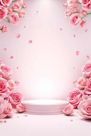 3D\(hubgstyle)\, a round podium on the ground in the middle, white background, lots of pink roses, professional 3d model, anime artwork pixar, 3d style, good shine, OC rendering, highly detailed, volumetric, dramatic lighting,