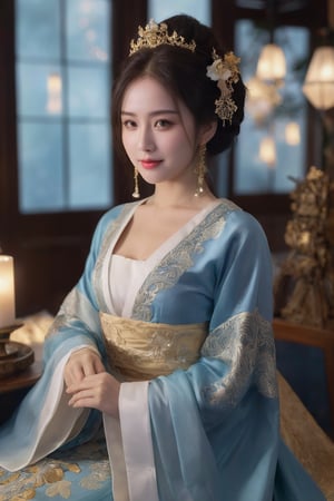 (ultra realistic,best quality),photorealistic,Extremely Realistic, in depth, cinematic light,hubgwomen,hubg_beauty_girl,

HUBG_Rococo_Style(loanword), 1girl, hanfu, Portrait of noble and graceful goddess, dressed in blue and gold, elaborate coiffure hairstyle, dark hair, decoration, 16K, UHD, HDR, Brilliant scene with bright lights, mist, numerous decorations, joyful atmosphere, light smile,HDR, IMAX, 8K resolutions, ultra resolutions, magnificent, best quality, masterpiece,cinematic scenes, cinematic shots, cinematic lighting, volumetric lighting, ultra-detailed,HUBGGIRL