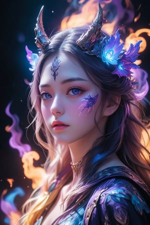 masterpiece:1.2, best quality, (finely detailed beautiful eyes: 1.2), (detailed background,dark fantasy), (beautiful detailed face), high contrast, (best illumination, an extremely delicate and beautiful), ((cinematic light)), colorful, hyper detail, dramatic light, intricate details,

BREAK 
(purple fire:1.2),(a girl surrounded by blue flames),the burning ha