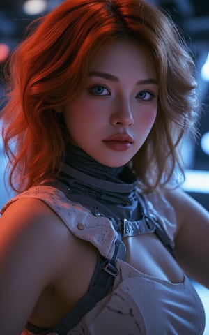 (ultra realistic,best quality),photorealistic,Extremely Realistic,in depth,cinematic light,hubggirl, BREAK photo of a ginger woman, in space, futuristic space suit, (freckles:0.8) cute face, sci-fi, dystopian, detailed eyes, blue eyes, BREAK dynamic poses, particle effects, perfect hands, perfect lighting, vibrant colors, intricate details, high detailed skin, intricate background, realistic, raw, analog, taken by Sony Alpha 7R IV, Zeiss Otus 85mm F1.4, ISO 100 Shutter Speed 1/400, Vivid picture, More Reasonable Details