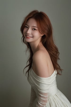  ultra wide field, ultra dynamic lighting amazing shadows, Deep photo,depth of field,shadows,
hubggirl, messy hair,smile:0.8,grainy,dimly lit,red hair,white backless_dress,