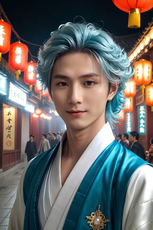 (ultra realistic,best quality),photorealistic,Extremely Realistic, in depth, cinematic light,hubgman,

HUBG_Rococo_Style(loanword), 1boy, hanfu, Portrait of noble and graceful god, elaborate coiffure hairstyle, white|cyan hair, 
Brilliant scene with bright lights, mist, numerous decorations, joyful atmosphere, light smile,

HDR, IMAX, 32K resolutions, ultra resolutions, magnificent, best quality, masterpiece,cinematic scenes, cinematic shots, cinematic lighting, volumetric lighting, ultra-detailed,