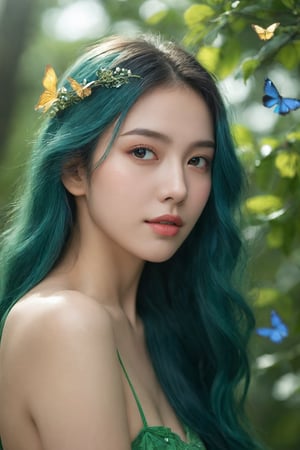 (ultra realistic,best quality),photorealistic,Extremely Realistic,in depth,cinematic light,hubggirl,

BREAK
luminism, golden lines, a 21yo has long swirling green hair, lavish green leaves, falling blue flowers, celestial lighting, butterflies, tree branches, sky, golden glowing, water drops,

BREAK
dynamic poses, particle effects, perfect hands, perfect lighting, vibrant colors, intricate details, high detailed skin, intricate background, realistic, raw, analog, taken by Sony Alpha 7R IV, Zeiss Otus 85mm F1.4, ISO 100 Shutter Speed 1/400, Vivid picture, More Reasonable Details